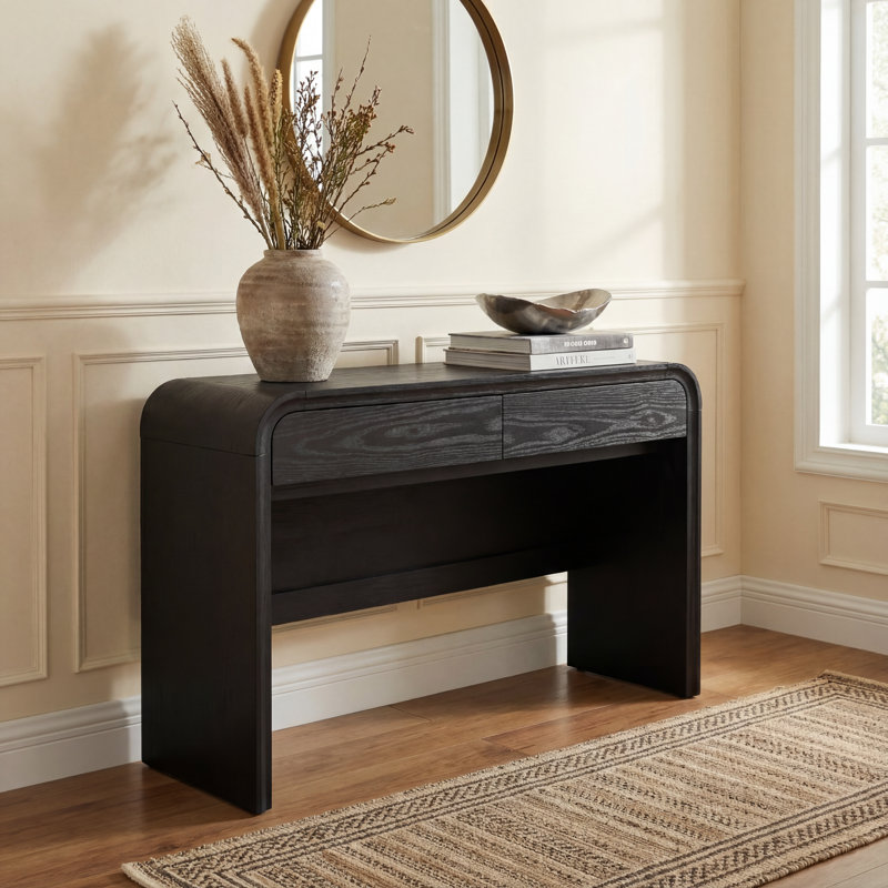 Console de hall d'entrée avec rangement à 2 tiroirs en panneau de fibres à densité moyenne de 47,24 po Curved Edge, Noir