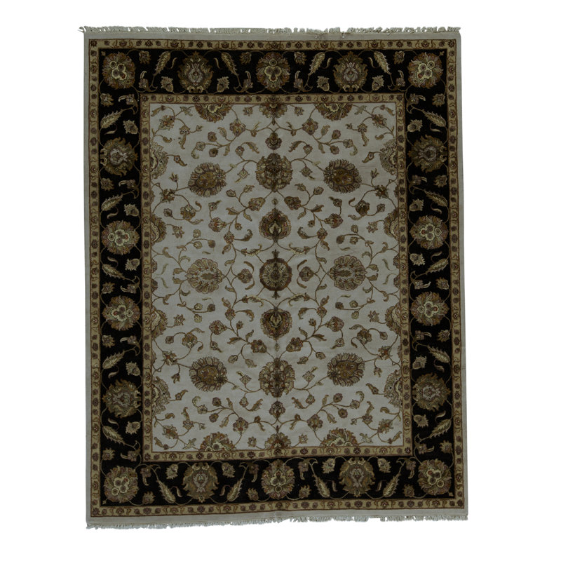 Tapis ivoire et noir noué à la main de haute qualité