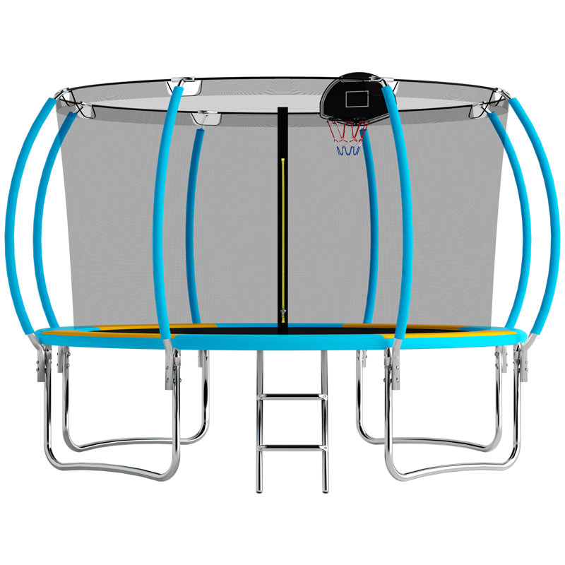 SENCHO GINSYTALIOR Round Backyard Trampoline with Safety Enclosure, Blue/Orange