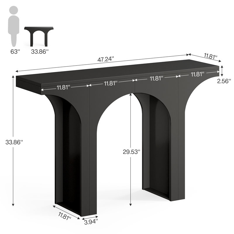 Console moderne, console arquée de 47 pouces pour entrée, Noir, noir, noir, noir