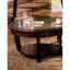 Contemporary Dark Cherry Coffee Table With Solid Wood Base And Glass Insert Tempered Shelf