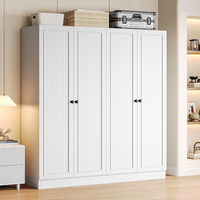 63" White 4-Door Wardrobe with 2 Drawers, Adjustable Shelves & Hanging Rods
