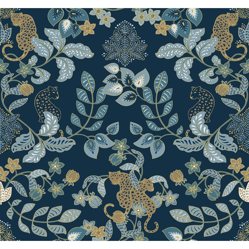 Getty Jungle Damask Wallpaper, Blue