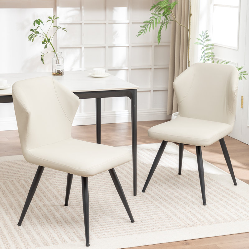 Set Of 2 Dining Chairs In Beige Faux Leather - Modern Kitchen & Dining Room Side Chairs With Metal Legs