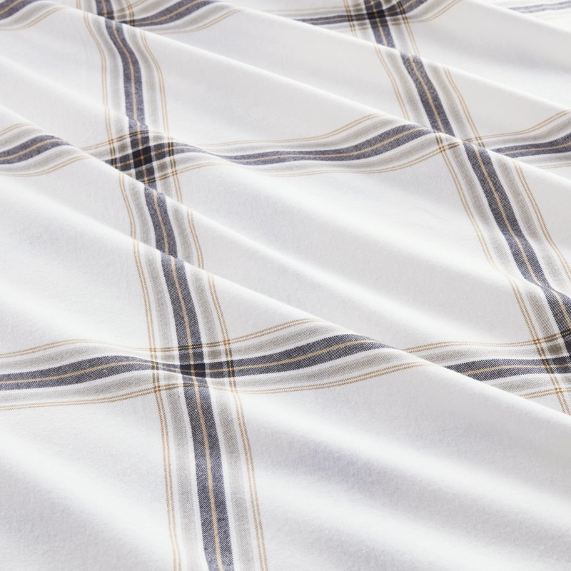 4 pièces pour grand lit 100% flanelle de coton brun clair écossais doux au toucher des deux côtés