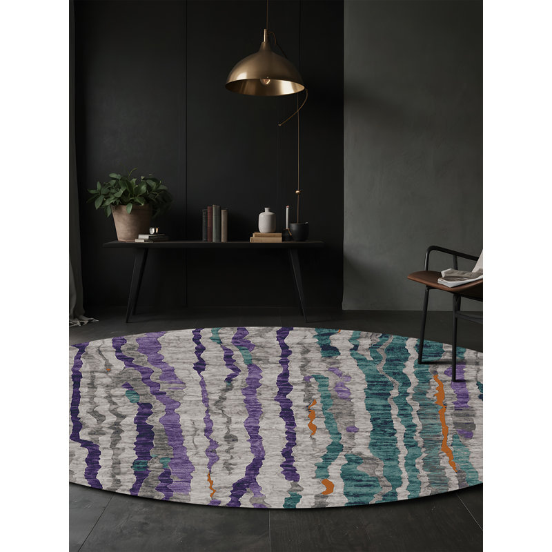 Machine Washable Gray Area Rug, Round 5'