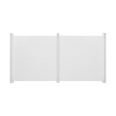 2 Panels Outdoor Privacy Screen, 50 x 50 in Air Conditioner Fence with 27.6 in Ground Stakes, Pool Equipment Enclosure, Horizontal Vinyl Privacy Fence, Ideal for Trash Can and A/C Units, White