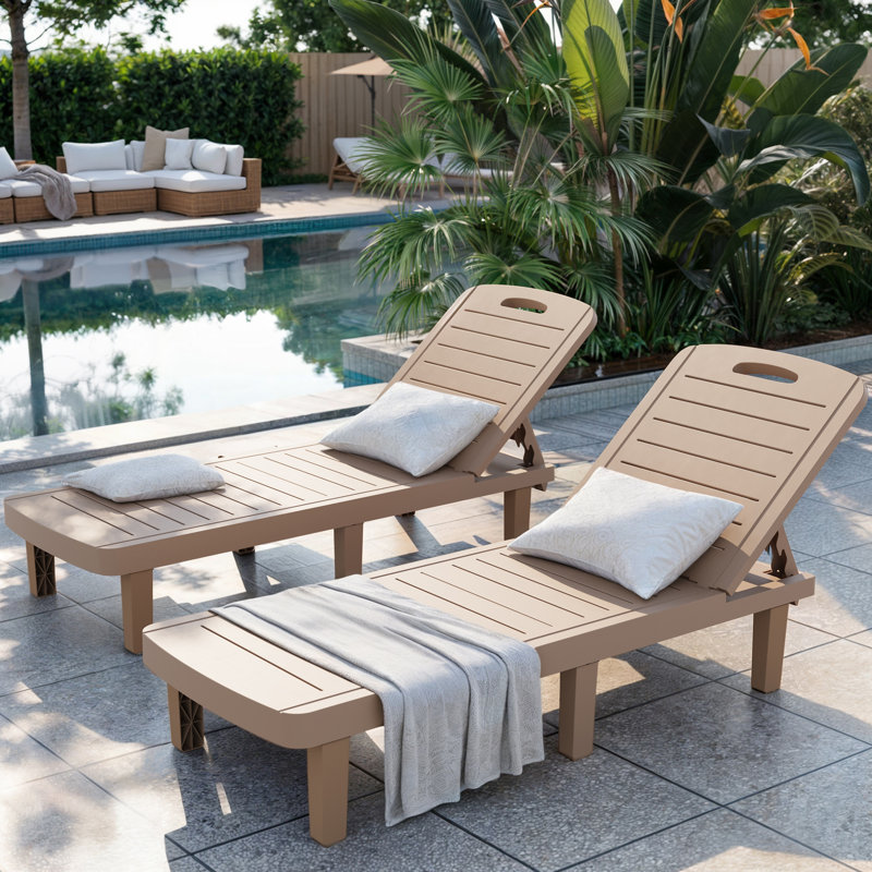 2-Piece Outdoor Resin Chaise Lounge Set - Adjustable Backrest, Weather-Resistant, Brown