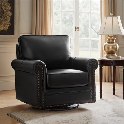 Auer Traditional Genuine Leather Swivel Rocker Chair by Red Barrel Studio