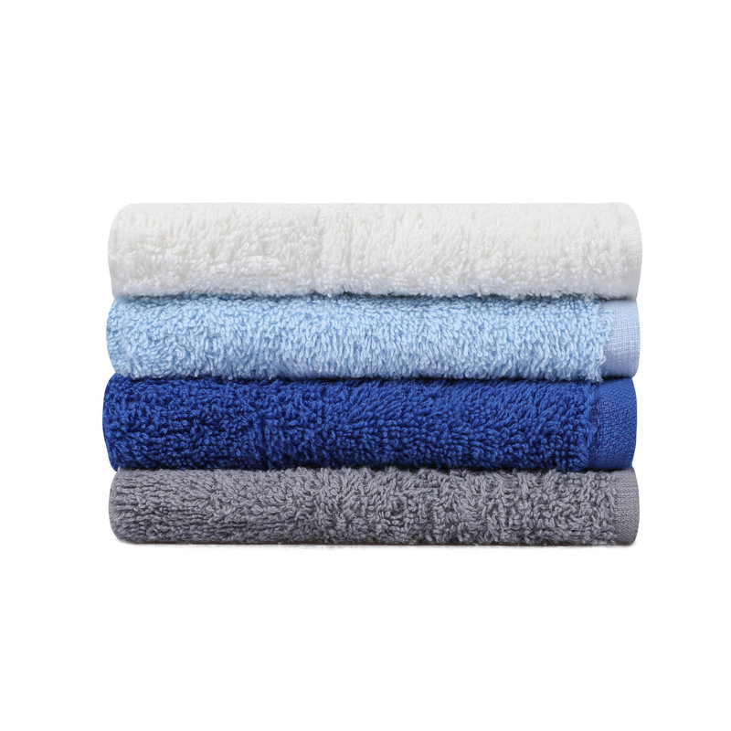 Ensemble de 4 serviettes de bain 100% coton, Turquoise / bleu / gris