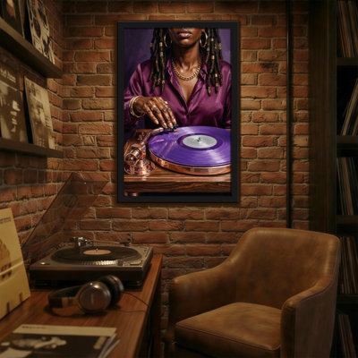 Abstract Woman With Dreads Playing Purple Vinyl Record
