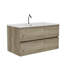 Meuble-lavabo mural en chêne brut et chêne brut avec lavabo en céramique intégré avec trop-plein-582998649