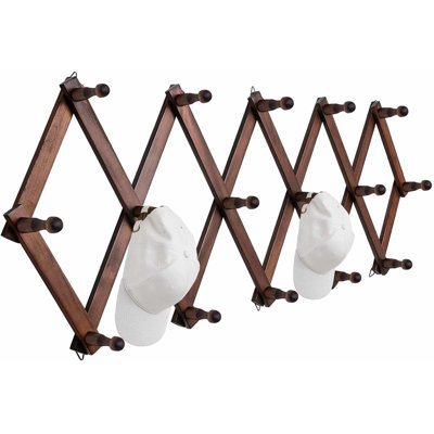 Hat Rack for Wall, Expandable Wall Hat Holder with 16 Hooks,Brown