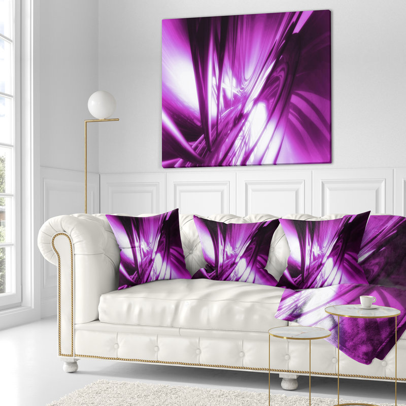 Art abstrait 3D, fractale mauve - coussin imprimé abstrait, 16 po x 16 po, Coussin décoratif