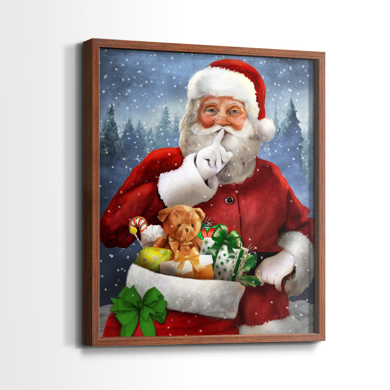 «Quiet Santa», reproduction encadrée de qualité supérieure - prête à être accrochée - aucun clou requis - aucun clou requis