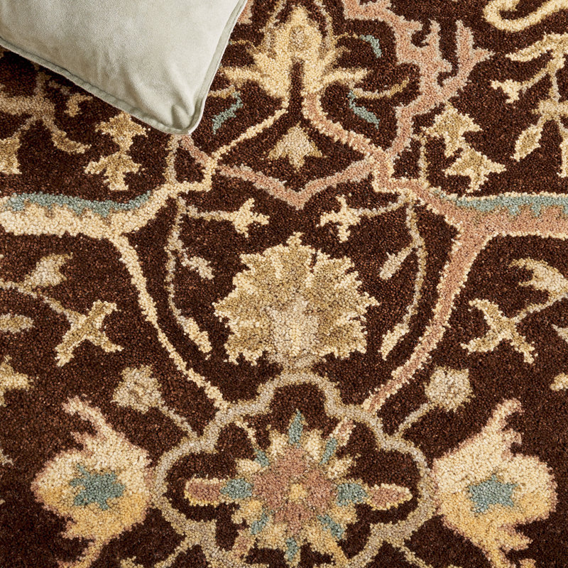 Ivory and Brown Handmade Wool Oval Tufted Rug, 7'6" x 9'6"