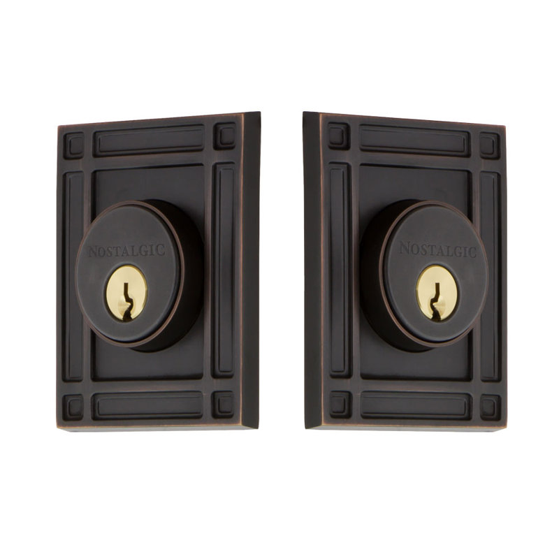 Nostalgic Warehouse Mission Plate Double Cylinder Deadbolt, Timeless Bronze, 2.375