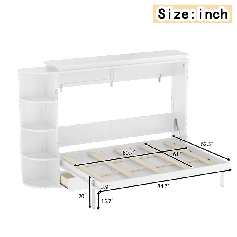 Lit escamotable escamotable, lit plateforme escamotable avec tablette, placards latéraux et tiroirs, lit-armoire pliable, lit caché multifonctionnel, lit-armoire convertible pour chambre d'amis, appartement ou bureau à domicile