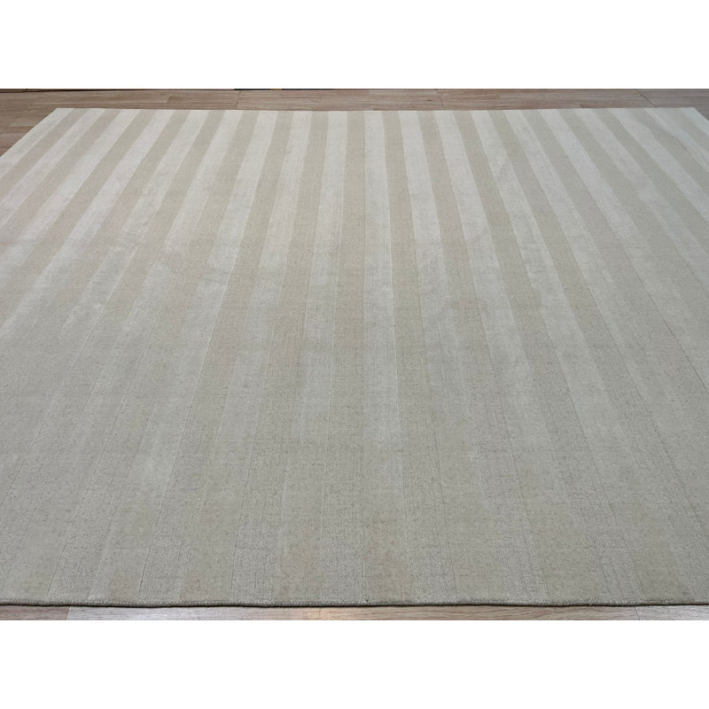 Tapis noir et blanc moderne en laine noué à la main, Rectangle 9 pi x 12 pi