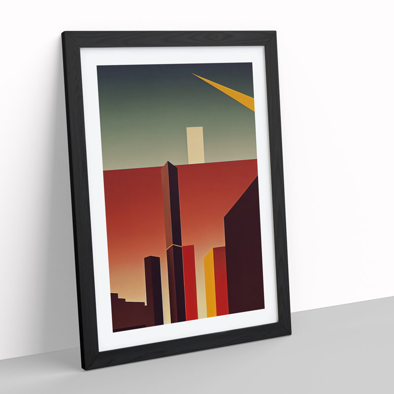 City Skyline Retro Art No.4 - Print, 66cm H x 48cm W x 2cm D, Black Framed, White
