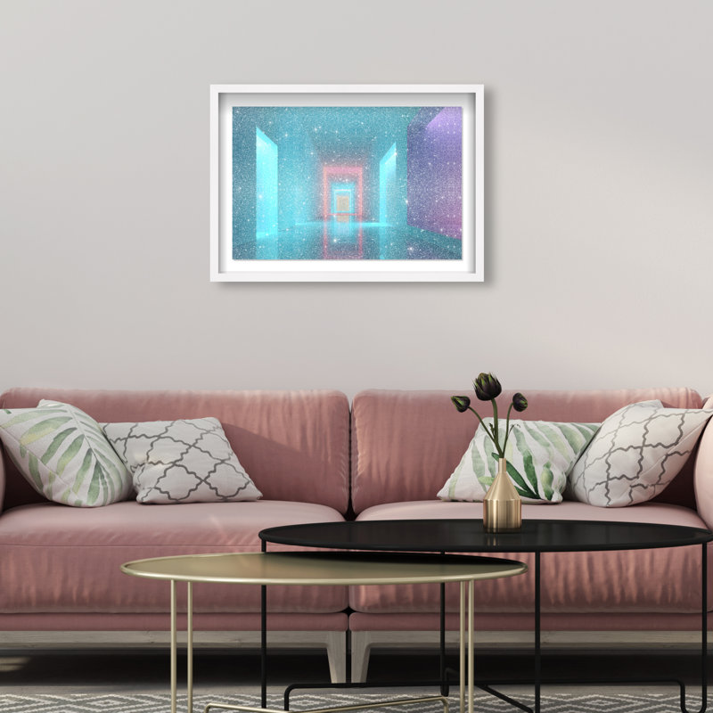Cerulean Corridor III Shadowbox Abstract Print by Oliver Gal, Black Frame, 15 x 10, 25.5"H x 17.5"W, White Shadowbox