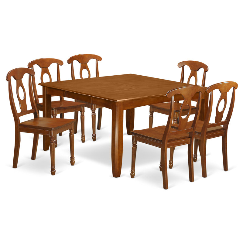 Teressa Solid Wood Top Four Leg Dining Set, 7 Pieces: 1 Table, 6 Chairs