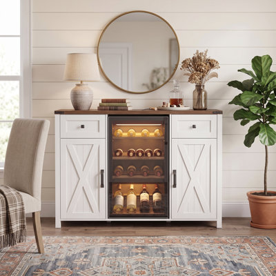 53.2" Farmhouse Coffee Bar Cabinet with Mini Fridge Space and Grooved Doors
