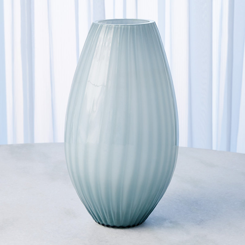 Cased Glass Stripe Vase-Blue, 14" H x 7.75" W x 7.75" D