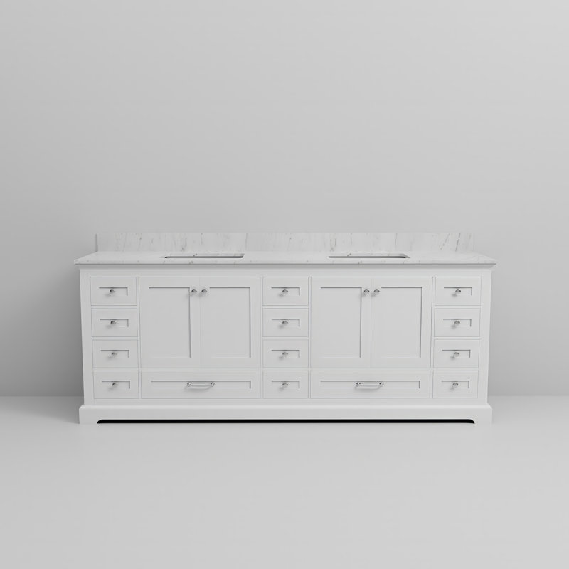 Meuble-lavabo double l 84 po x P 22 po Dukes, Blanc, Marbre de Carrare blanc
