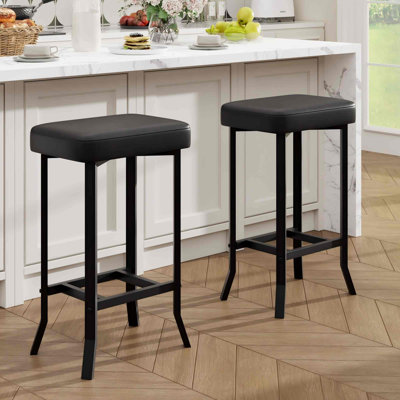 Ensemble de 2 tabourets de bar à hauteur de comptoir Modern, siège rembourré en similicuir, tabourets en métal peu encombrants pour îlot de cuisine, noir