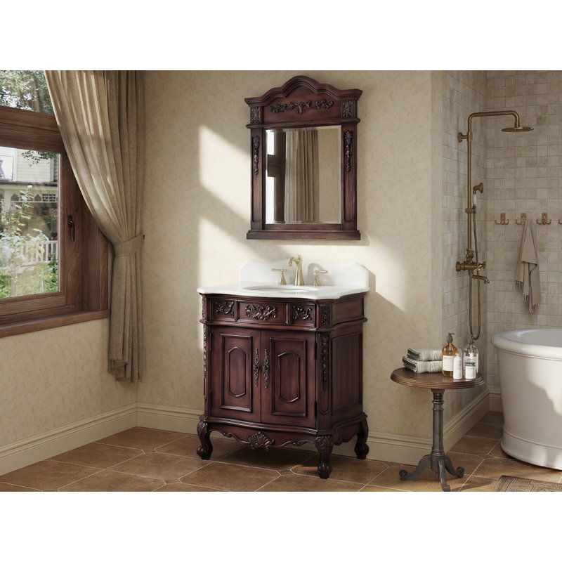 Digennaro 31'' Single Bathroom Vanity with Marble Top, Brown