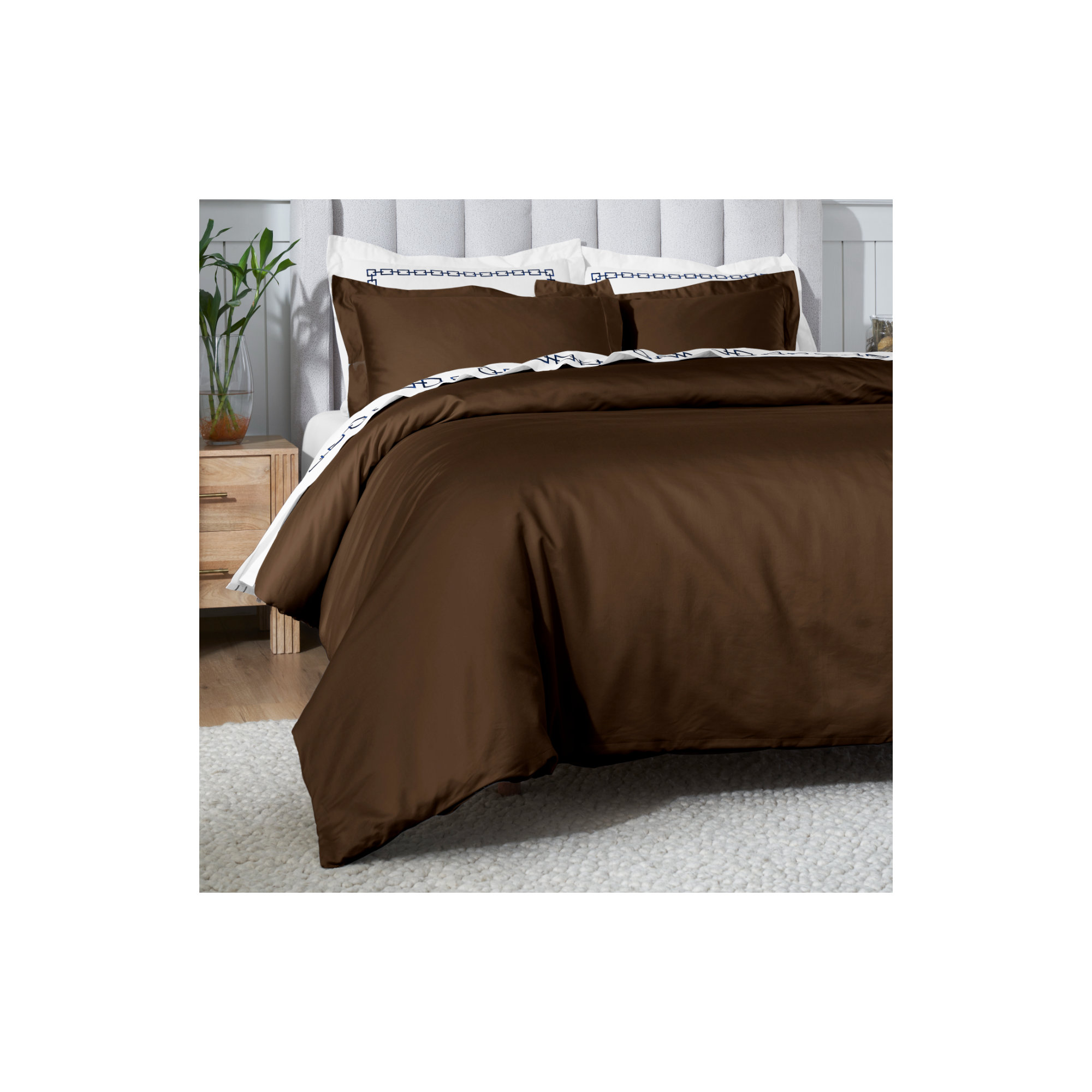 Cotton Duvet Cover Set, Chocolate, King/California King Duvet Cover + 2 King Shams