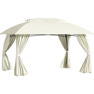 10' X 13' Outdoor Sun Shade Gazebo, Double Vented Roof, Steel Build, Beige Curtain Sidewalls For Backyard Barbeques Gazebo With Roof And Frame, Garden Shelter -