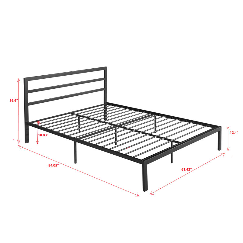 Charcoal Grey Metal Queen Bed Frame With Headboard - And , Silent Stable, Easy To Assemble, Under Storage Included, No Box Spring Needed For Any Mattress Type, 600 Lbs Weight Bearing Capacity Size In