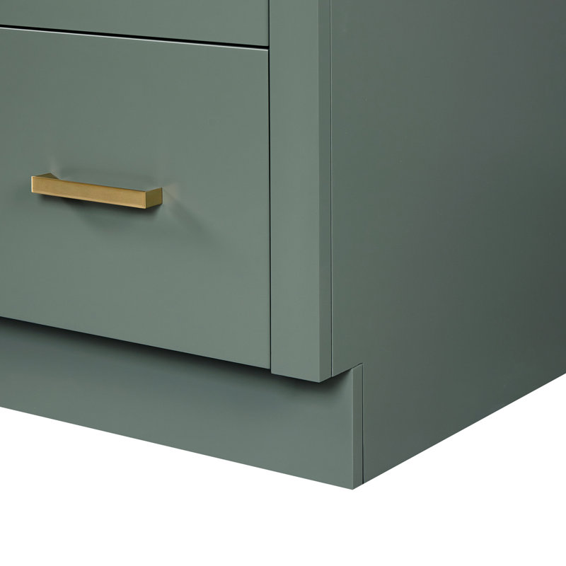 Meuble-lavabo ovale simple de 60 pouces avec comptoir en quartz blanc de Carrare de 1,5 pouce, couleur vert vintage, Ovale