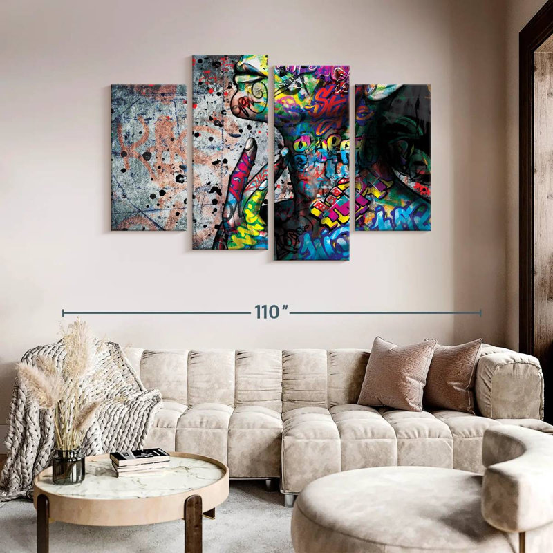 Portrait de femme éclatante 4 pièces, H 54 po x l 84 po x P 1,25 po