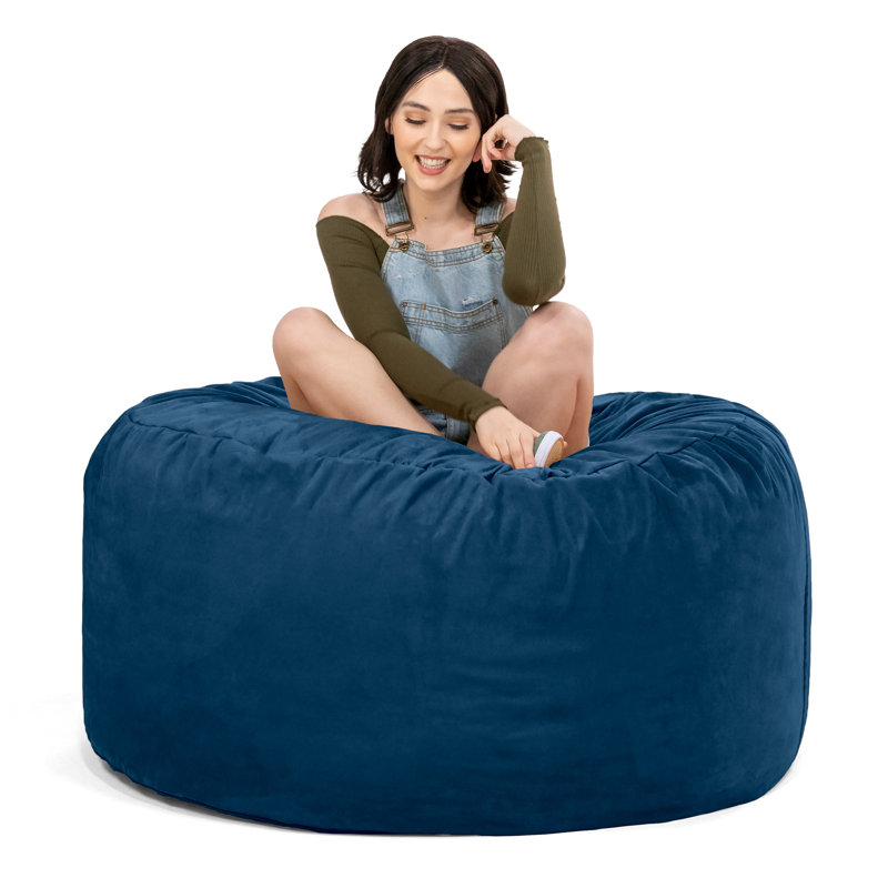 Saxx 4 Foot Round Bean Bag w/ Removable Cover, Microsuede Navy