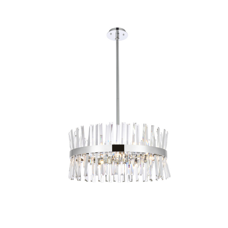 Luminaire suspendu rond en cristal Athol 12 pouces noir, L 25 po, Chrome, 14 Lights