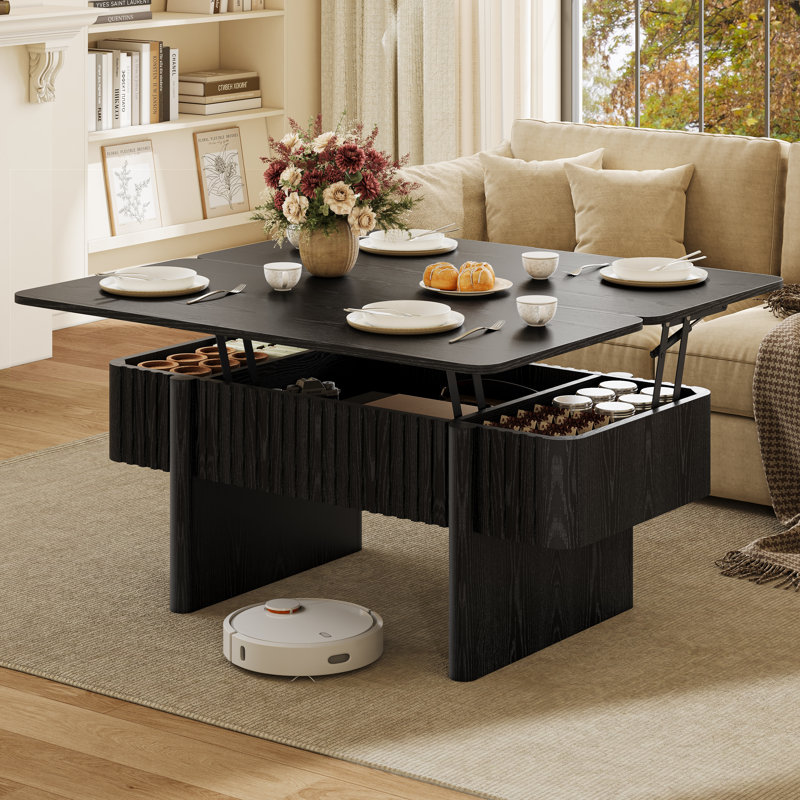 Table de salon relevable en bois avec plateau relevable, Noir