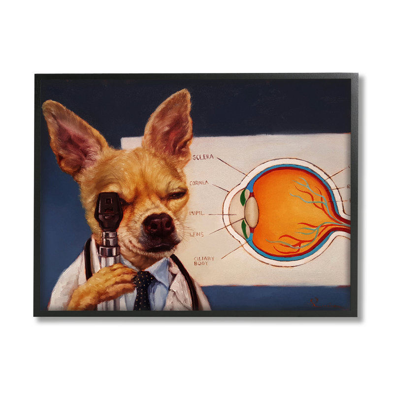 «Dog Optometrist» par Lucia Heffernan, Giclée encadrée noir minuit, H 11 po x l 14 po
