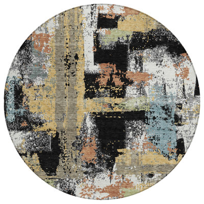 Machine Washable Indoor/Outdoor Husby ACN2212 Abstract Rug