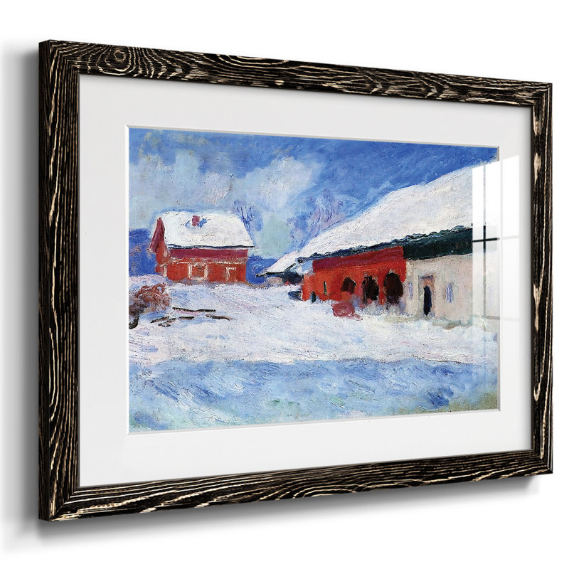 Maisons rouges à Bjornegaard dans la neige, Norvège, 1895 - Reproduction encadrée rustique avec tableau mat, Noir