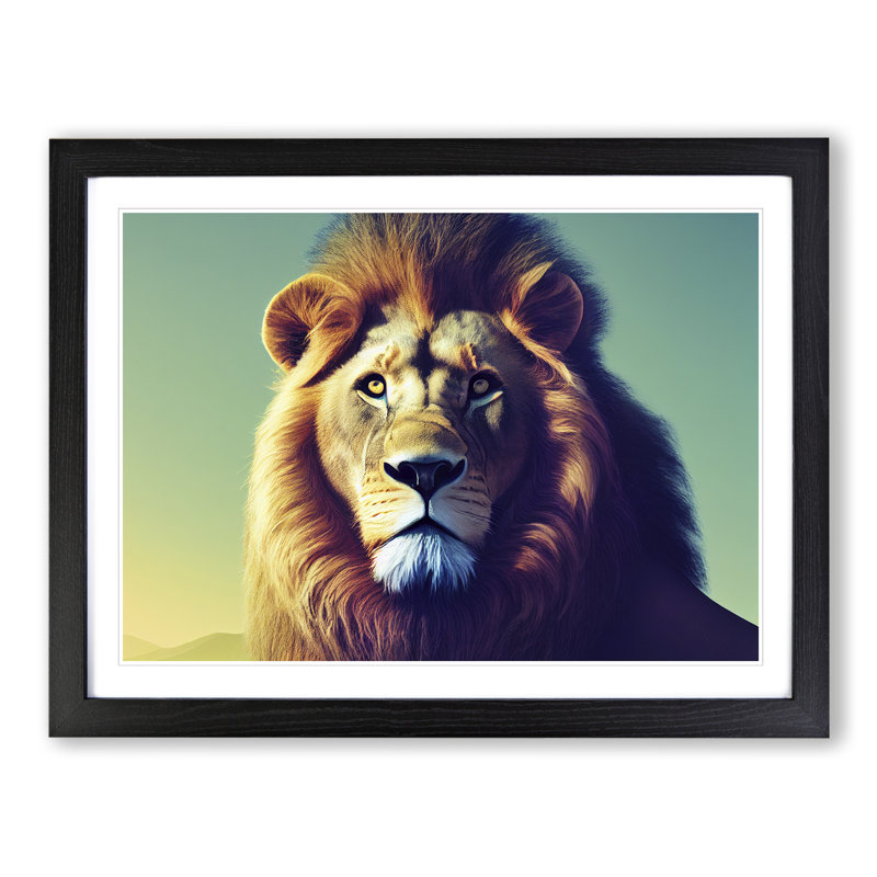 XH1022-8998X The Splendorous Lion - Single Picture Frame Print, Black, 34cm H x 46cm W x 2cm D