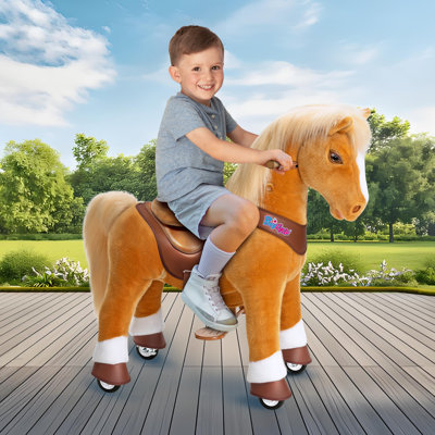 PonyCycle Light Brown Pony Ride on Horse Size 4 Plush Mechanical Toy with Brake Ages 4–7, Indoor Outdoor, Birthday Gift Advanced Model Y471