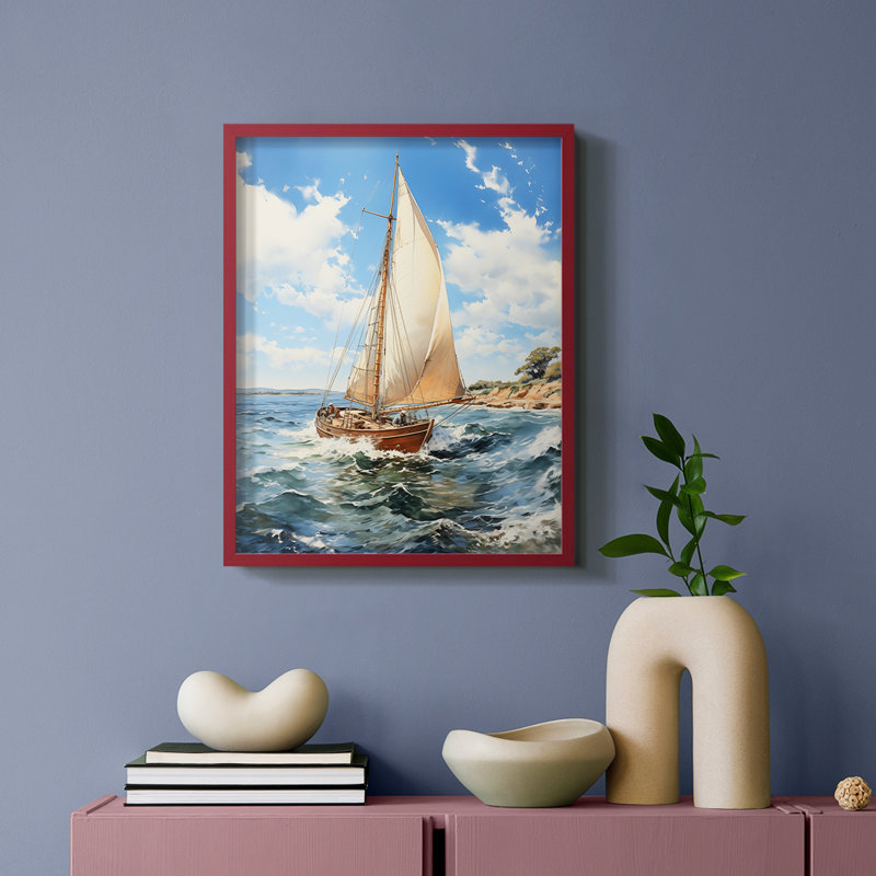 NAUTICAL Series CECXLV - Impression encadrée de qualité supérieure - Prêt à être accroché - Aucun clou requis, Rouge