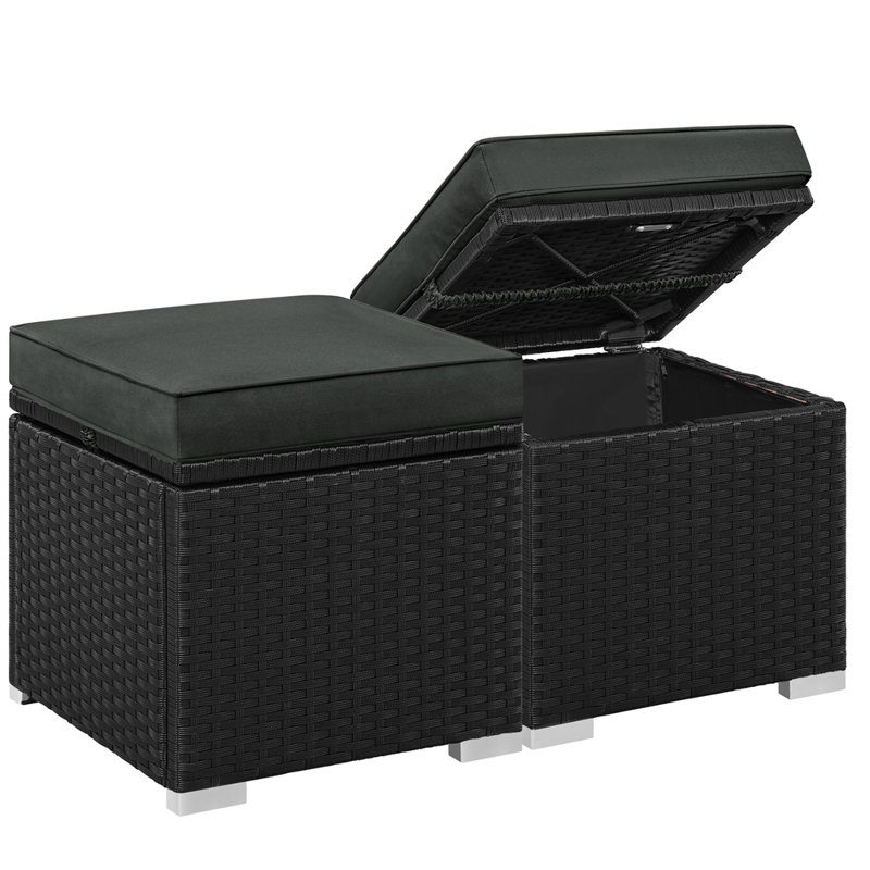 Ensemble de 2 repose-pieds en osier avec rangement caché Casterlin H 16 po, Gris
