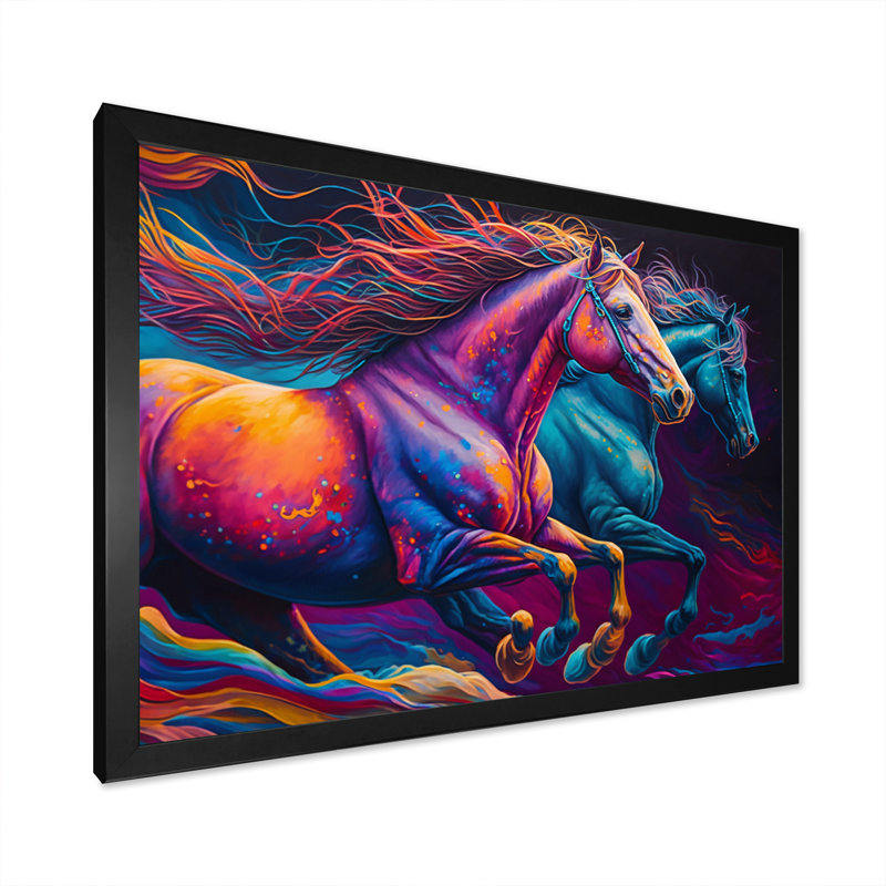 Chevaux qui courent I - reproduction sur toile, L 20 po x H 12 po, Impression noire sur toile encadrée
