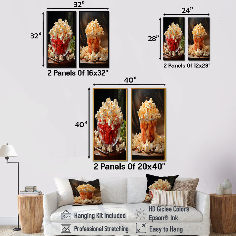 Popcorn Photo Aromatique Pops - ensemble de 2 décorations murales Popcorn, H 40 po x l 41 po, Cadre noir