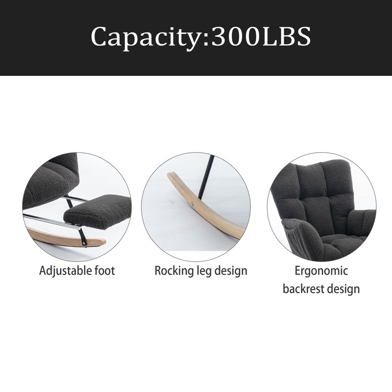 Chaise berçante en tissu avec repose-pieds Teddy, Gris foncé