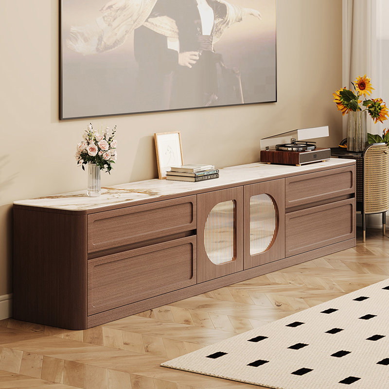 Modern Walnut Solid Wood TV Stands, 19.96"H x 86.61"L x 11.81"W